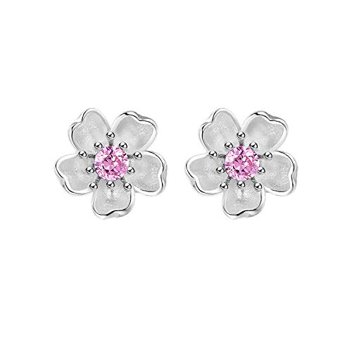 Product Cover Madeone 18K White gold Plating 925 Sterling Silver Cubic Zirconia Cherry Blossom Flower stud earrings for Women Hypoallergenic Jewelry Christmas gifts with Box Packing