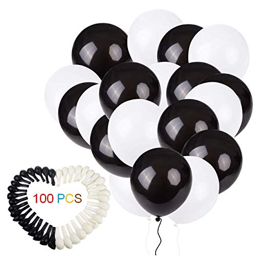 Product Cover 12 Inch Balloons, Thickened Party Balloons, 100 Pack Helium Balloons, Pure Black/White Color, Latex Balloons for Birthday, Wedding, Anniversary, Festival Home Decoration, by Lambery