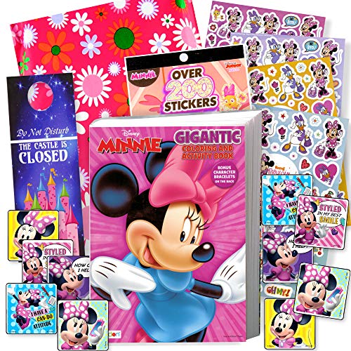 Product Cover Disney Minnie Mouse Coloring Book and Stickers Gift Set - Bundle Includes Gigantic 192 pg Minnie Mouse Coloring Book, Minnie Mouse Stickers, and 2-Sided Door Hanger, in Specialty Gift Bag