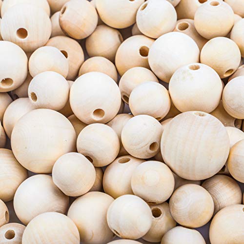 Product Cover DICOBD 150pcs Wooden Beads Large Size (20mm, 25mm, 30mm) Natural Wooden Beads Round Beads Loose Beads Rustic Country Beads Suitable for DIY Jewelry Making, Home Decoration, Holiday Decoration