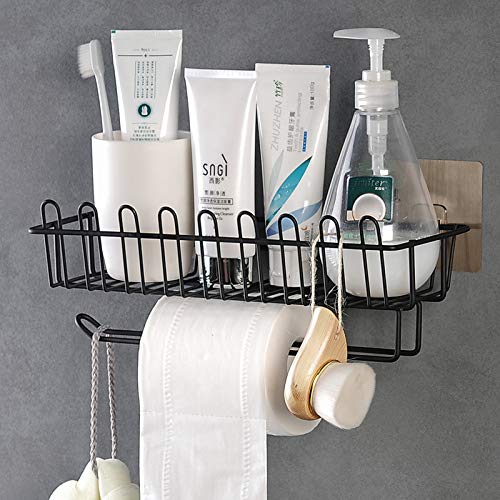Product Cover Getko With Device Wall Mounted Hanging Storage Holder with Towel Rack, Kitchen Wall Spice Rack Stand Stainless Steel Shower Caddy for Bathroom (Black)