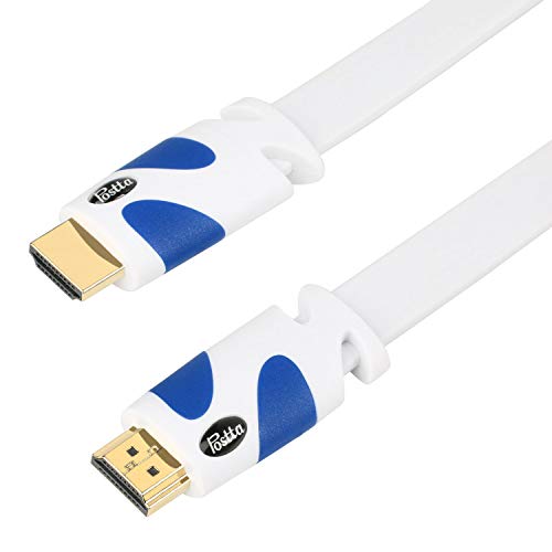 Product Cover Flat HDMI Cable Postta 25 Feet Flat HDMI 2.0 Cord Support 4K, Ultra HD, 3D, 2160p, 1080p, Ethernet and Audio Return-White-Blue
