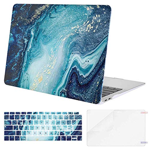 Product Cover MOSISO MacBook Air 13 inch Case 2019 2018 Release A1932 with Retina Display, Plastic Pattern Hard Shell & Keyboard Cover & Screen Protector Only Compatible with MacBook Air 13, Creative Wave Marble