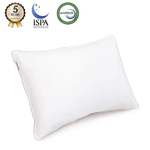 Product Cover Lunvon Queen Sleeping Pillow Adjustable Shredded Gel Memory Foam Hotel Home Bed Pillow for Sleeping Cooling Cotton Cover CertiPUR-US Certification for Health, White