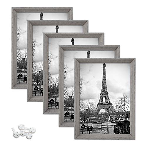 Product Cover upsimples 5x7 Picture Frames with High Definition Glass,Rustic Photo Frames for Wall or Tabletop Display,Set of 5