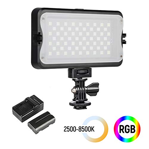 Product Cover RGB LED Camera Video Light, Dimmable 2500K-8500K Camcorder LED Light Panel for Digital SLR Cameras with 0-299 Muti-Color Types, White Filter, Battery and Charger