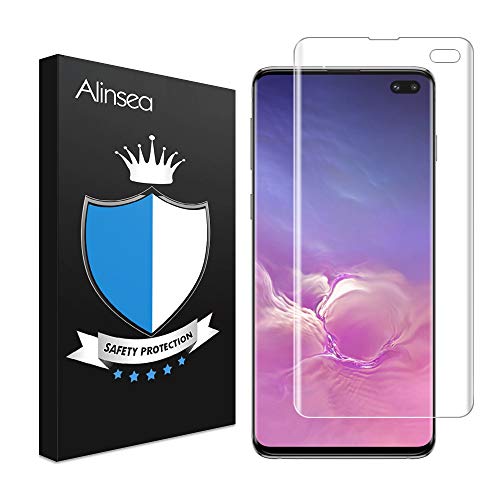 Product Cover Alinsea Screen Protector Compatible for S10 Plus/+ Tempered Glass [Full Adhesive] [Fingerprint Sensor Compatible] [3D Glass] [Case Friendly] 9H Glass Screen Protector for Samsung Galaxy S10 Plus/+