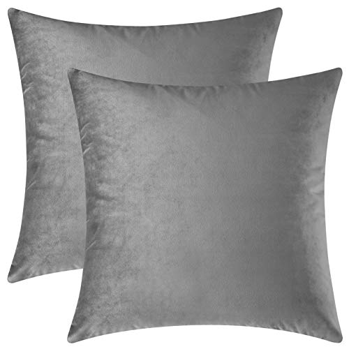 Product Cover Mixhug Decorative Throw Pillow Covers, Velvet Cushion Covers, Solid Throw Pillow Cases for Couch and Bed Pillows, Grey, 20 x 20 Inches, Set of 2