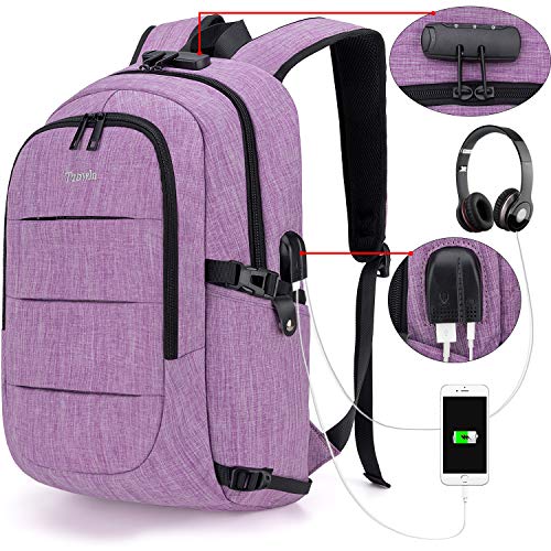Product Cover Tzowla Business Laptop Backpack Water Resistant Anti-Theft College Backpack with USB Charging Port and Lock 15.6 Inch Computer Backpacks for Women Girls, Casual Hiking Travel Daypack(Purple)