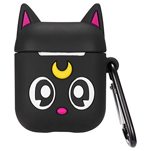 Product Cover Logee Black Sailor Moon Case for Airpods 1&2,Cute Character Silicone 3D Funny Cartoon Airpod Cover,Soft Kawaii Fun Cool Animal Skin Kits with Carabiner,Unique Cases for Girls Kids Women Air pods