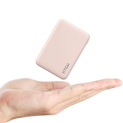 Product Cover HTGK Mini Power Banks 5000mAh Portable Charger Ultra Slim Power Bank with Dual Input and Output External Battery Pack Compatible with Most Smart Phones (Pink)