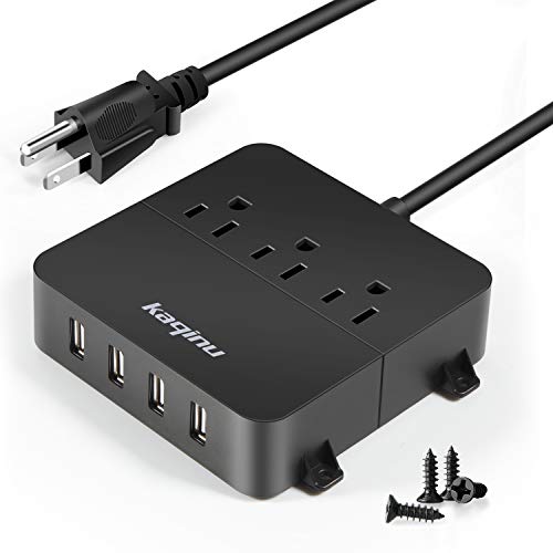 Product Cover Power Strip with USB - Wall Mountable Power Strip with 4 USB Ports & 3 Outlets with On/Off Switch & 5ft Extension Cord for Cruise Ship, Travel, Hotel, Office (Black)