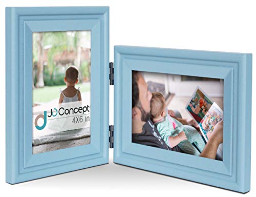 Product Cover Vertical Horizontal Combo, Double 4x6 Black Painted Wood Hinge Photo Picture Frame, Decorate Desktop or Wall Hanging