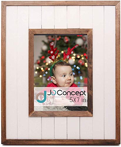 Product Cover JD Concept 10x12 Wide Barnwood Picture Frame for 5x7 Photo, Rustic White Slats, Desk-top or Wall Mounted