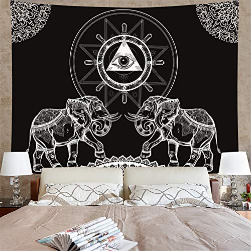 Product Cover Amonercvita Elephant Tapestry Black and White Mystic Tapestry Wall Hanging Psychedelic Hamsa Eye Hippie Artwork Wall Decor for Living Room Bedroom (Medium, Hamsa Eye)