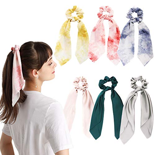 Product Cover 6Pcs Hair Scrunchies Silk Satin Scarf Hair Ties Elastic Hair Bands Ponytail Holder Hair Bobbles Vintage Accessories Ropes for Women Girls