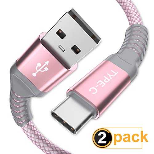 Product Cover USB Type C Cable, AkoaDa (2 Pack 6.6ft) USB to USB C Cable Nylon Braided Fast Charger Cord Compatible Samsung Galaxy S9 Note 9 8 S8 S10 Plus,Google Pixel XL 3,LG G7 thinq V20,Moto Z,Z3(Pink)