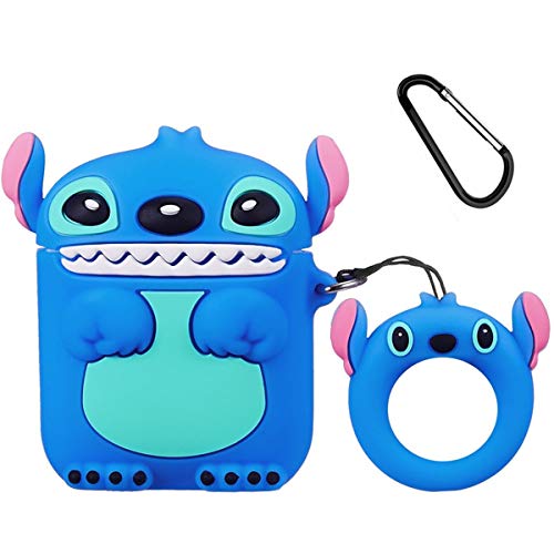 Product Cover Mulafnxal Compatible with Airpods 1&2 Case,Cute Funny Cartoon Character Silicone Airpod Cover,Kawaii Fun Cool Design Skin,Fashion Animal Lilo Cases for Girls Kids Teens Boys Air pods (Blue Stitch 3D)