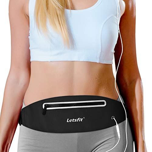 Product Cover Letsfit Running Belt, Water Resistant Running Waist Pack for Running Hiking Cycling Climbing, Adjustable Running Pouch Belt for Smart Phone XS MAX 8+ 7+ 6+ 6s+, Black