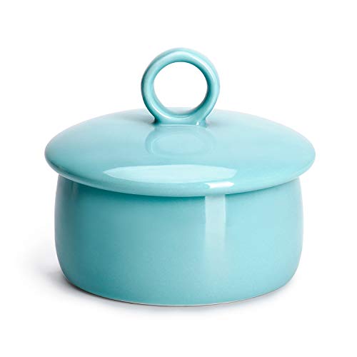 Product Cover Sweese 316.102 Butter Crock Keeper, French Butter Dish - Ring Handle - Holds Up to 4oz East and West Coast Butter - Perfect Spreadable - Porcelain, Turquoise