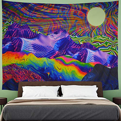 Product Cover Amhokhui Psychedelic Tapestry Hippie Tapestry Mountain and Sun Tapestry Colorful Sunrise Landscape Wall Tapestry Bohemian Trippy Tapestry Wall Hanging for Living Room Decoration