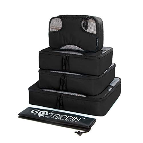 Product Cover Gotrippin Packing Cubes,Travel Organizers for Men and Women, 5 pc Set (1 Large, 2 Medium and 1 Small Cube+ 1 Large Laundry Bag) (Black)