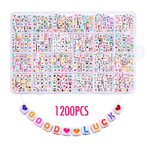 Product Cover Heflashor 1200PCS Letter Beads 6X6mm Colorful Cube Letter Beads Alphabet Letter Beads A-Z and Heart Letter Beads for Bracelets/Jewelry Making/Necklaces/Kids