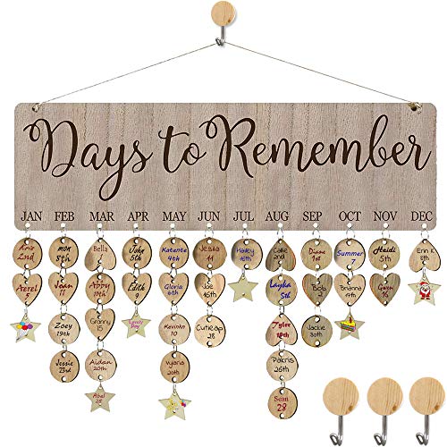 Product Cover HyiC Christmas Gifts for Moms Dads Wooden Perpetual Birthday Reminder Calendar Board Wall Hanging [Days to Remember Sayings Pattern] for Home Office Classroom Wall Decor DIY Birthday Presents