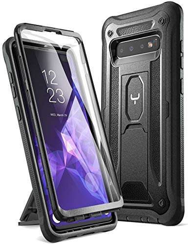 Product Cover YOUMAKER Kickstand Case for Galaxy S10 Plus, Built-in Screen Protector Work with Fingerprint ID Full Body Heavy Duty Protection Shockproof Cover for Samsung Galaxy S10+ Plus 6.4 inch (2019) - Black