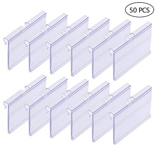 Product Cover 50 PCS Clear Plastic Label Holders for Wire Shelf Retail Price Label Merchandise Sign Display Holder(6cm x 4.2cm)