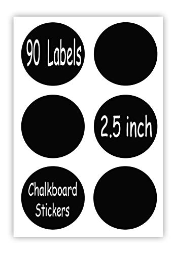 Product Cover Chalkboard Labels Sticker - 90 Reusable Round Chalkboard Mason Jar Lid Canning Label, 2.5 inch Removable Waterproof Blackboard Sticker Label for Organizing, Pantry Storage Party Decoration & Craft DIY
