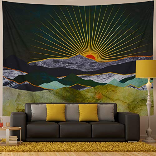 Product Cover Generleo Psychedelic Tapestry Sun and Mountain Tapestry Trippy Sunrise Landscape Tapestry Wall Hanging Watercolor Mountain Wall Tapestry Wall Decor for Room Decoration