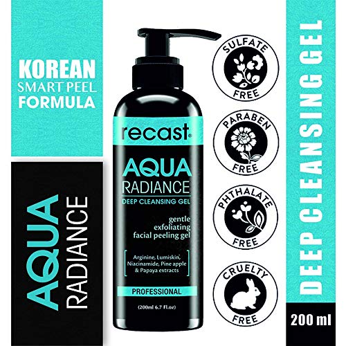 Product Cover Recast Aqua Radiance Deep Cleansing Gel - Korean Beauty Style Product - Gently removes dead skin cells to reveal instant smoother and brighter complex, Gel to Scrub formula 200ml