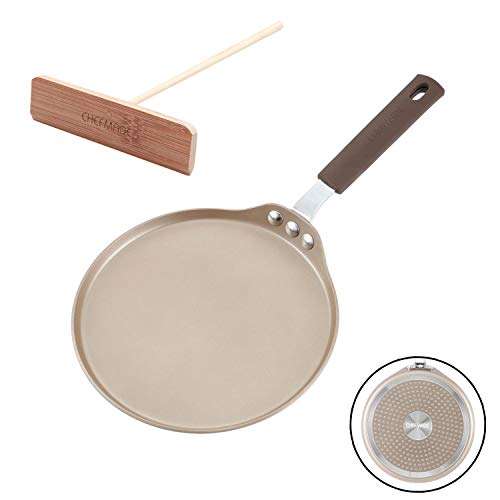 Product Cover CHEFMADE Crepe Pan with Bamboo Spreader, 8-Inch Non-stick Pancake Pan with Insulating Silicone Handle, FDA Approved for Gas, Induction, Electric Cooker (Champagne Gold)