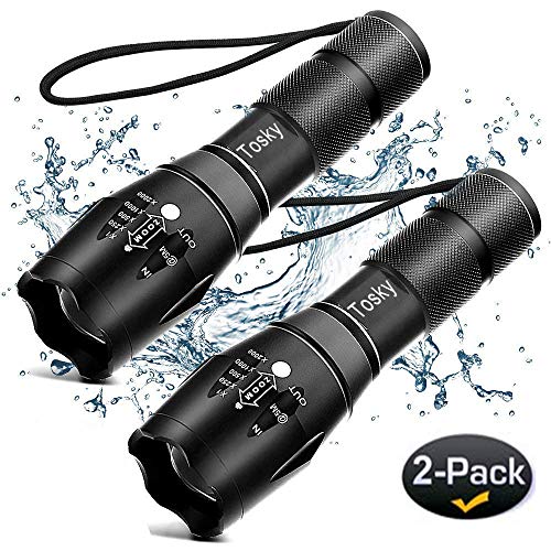 Product Cover LED Tactical Flashlight [2 PACK] - Tosky 1600 Lumen XML-T6 Tac Light Torch Flashlight - Portable, Zoomable, 5 Modes, Water Resistant, As Seen on TV Flashlights - Perfect for Camping, Emergency