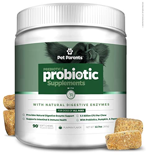 Product Cover Pet Parents USA Pre & Probiotics for Dogs 4g 90c - 5.5B CFUs/Chew + Dog Enzymes + Pumpkin for Dogs, Papaya & Canine Probiotics - Dog Upset Stomach Relief, Anti Diarrhea for Dogs, Dog Probiotics