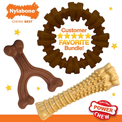 Product Cover Nylabone Power Chew Extreme Chewing Power Chew Customer Favorites Dog Chew Toy Bundle Bison & Flavor Medley & Peanut Butter Giant