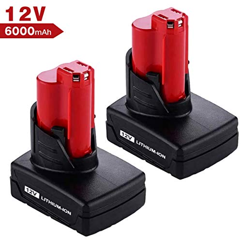Product Cover Upgraded 6000mAh 12V Replacement for Milwaukee M12 Battery 48-11-2411 48-11-2420 48-11-2401 2455-20 12-Volt XC Cordless Milwaukee Tools - 2 Pack