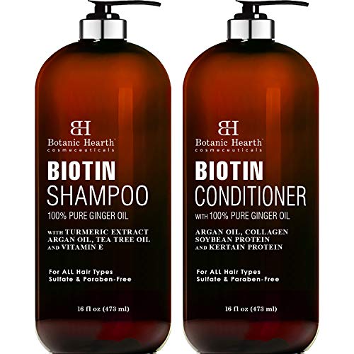 Product Cover BOTANIC HEARTH Biotin Shampoo and Conditioner Set - with Ginger Oil & Keratin for Hair Loss and Thinning Hair - Fights Hair Loss, Promotes Hair Growth - Sulfate Free - for Men and Women, 16 fl oz x 2