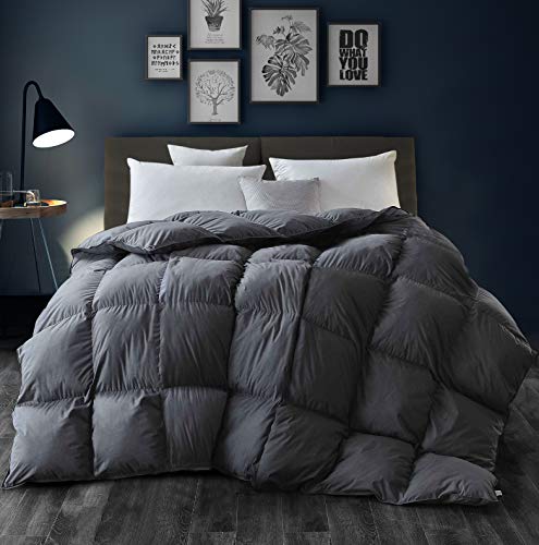 Product Cover Siberian Goose Down Comforter King Size Warmth Duvet Insert - All Season - Luxury 100% Cotton Hypoallergenic 1000 Thread Count 750 Fill Power with Tabs Gray
