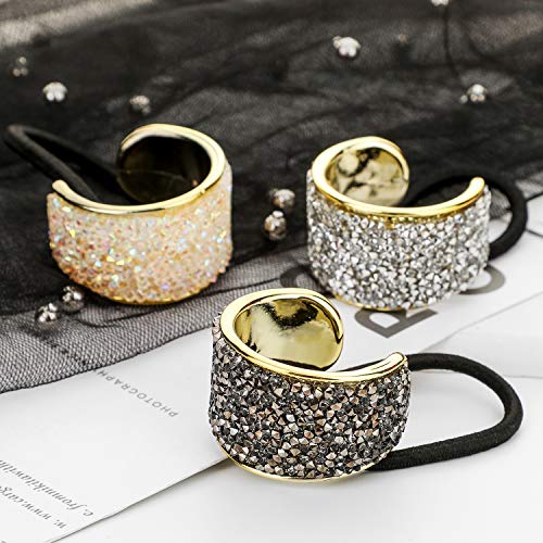 Product Cover DEEKA Rhinestone Glitter Ponytail Holder Cuffs Elastic Hair Tie Band Pack of 3 for Women