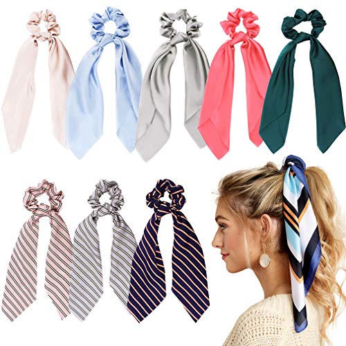 Product Cover 8Pcs Hair Scrunchies Satin Silk Hair Scarf Band Ponytail Holder Elastics Scrunchy Ties Solid Soft Ropes for Women Girls Hair Acessories