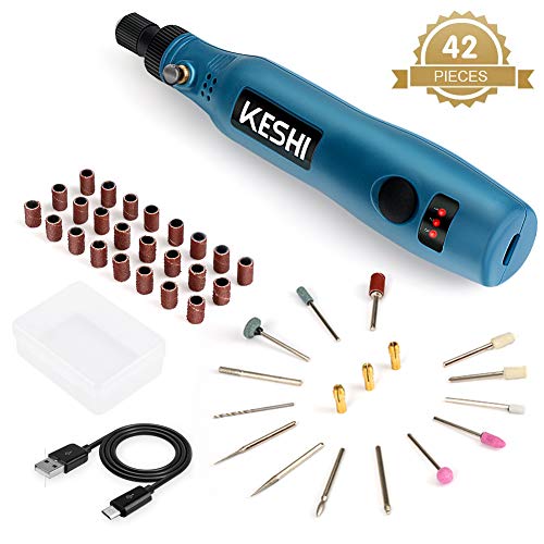 Product Cover KeShi Cordless Rotary Tool, 3.7V Li-ion Rotary Accessory Kit with 42 Pieces Swap-able Heads, 3-Speed and USB Charging Multi-Purpose Power Tool for Delicate & Light DIY Small Projects