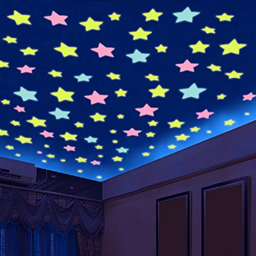 Product Cover Stars Stickers for Ceiling, Adhesive 100pcs 3D Glowing Stars,Luminous Stars Stickers for Kids Bedroom Decor,Wall Stickers