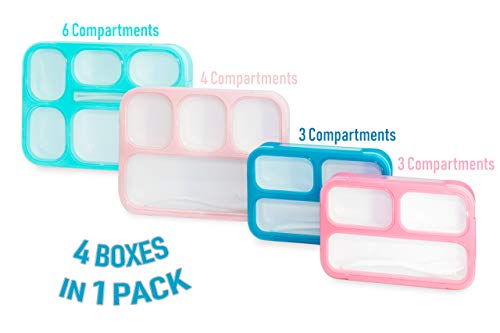 Product Cover PlusPoint 4 Bento Boxes Set - Perfect Lunch Box For Kids and Adults - Meal Prep Made Easy - Portable and Lightweight -Leak-proof and Durable - Microwave and Dishwasher Safe
