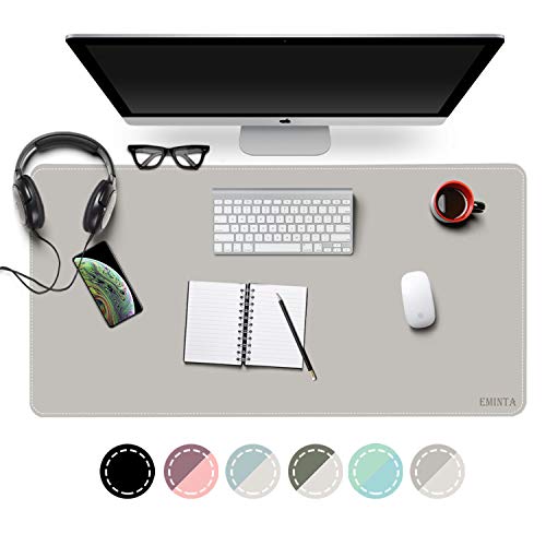 Product Cover EMINTA Dual Sided Office Desk Pad, New Upgrade Sewing Waterproof PU Leather Large Mouse Mat Desk Blotter Protector, Ultra Thin Desk Writing Mat for Office/Home (Gray/Silver, 31.5