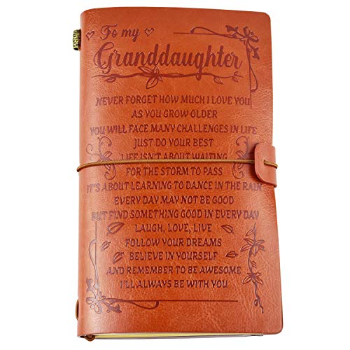 Product Cover To My Granddaughter Leather Journal from Grandma - Enjoy the Ride and Never Forget the Way Home Notebook - 120 Page Travel Diary Journal Sketch Book Graduation Back to School Gift for Girls
