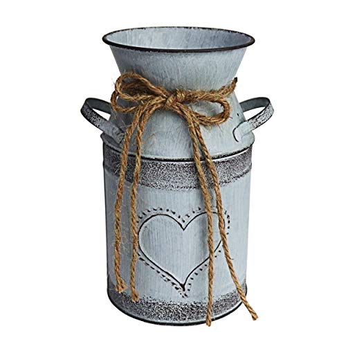 Product Cover MISIXILE Rustic Metal Flower Vase, Shabby Chic Vintage Farmhouse Jug Vase, Galvanized Milk Can Holder for Home Decor