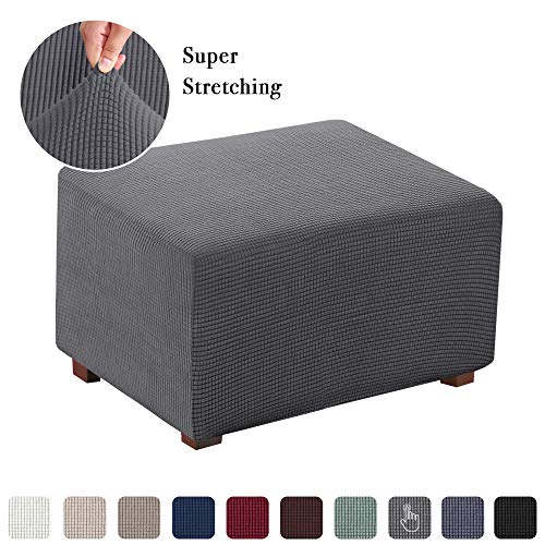 Product Cover Flamingo P Stretch Ottoman Slipcovers Rectangle Storage Protect Covers for Living Room Removable Footstool Footrest Covers (Charcoal Gray, Normal Size)