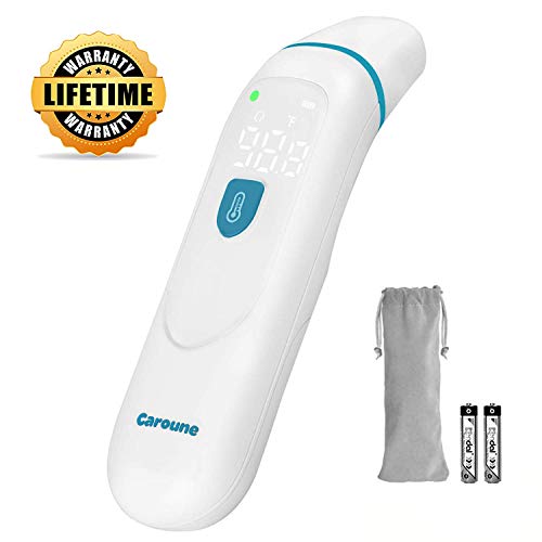 Product Cover Caroune Ear and Forehead Thermometer, Medical Digital Infrared Temporal Thermometer for Fever, Instant Accurate Reading for Baby Kids and Adults, Blue